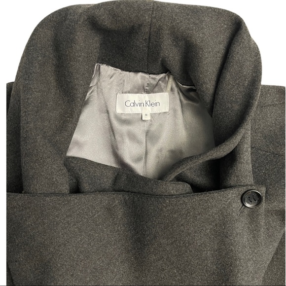 Calvin Klein Double Breasted Drape Cape Coat Envelope Collar Grey Sleeved Jacket - Picture 8 of 15